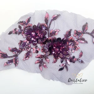 Aplique de encaje Encaje Morado Lentejuelas 33X19 CM