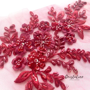Aplique de Encaje Rojo Mostacillas 21X21 CM Dos Piezas