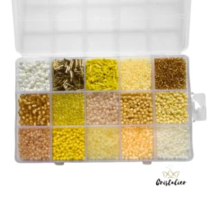 CAJA MIX AMARILLO DE MOSTACILLAS Y CUENTAS 15 TIPOS DIFERENTES