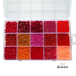 CAJA MIX ROJO DE MOSTACILLAS Y CUENTAS 15 TIPOS DIFERENTES