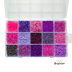 CAJA MIX MORADO DE MOSTACILLAS Y CUENTAS 15 TIPOS DIFERENTES
