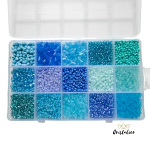 CAJA MIX AZUL DE MOSTACILLAS Y CUENTAS 15 TIPOS DIFERENTES