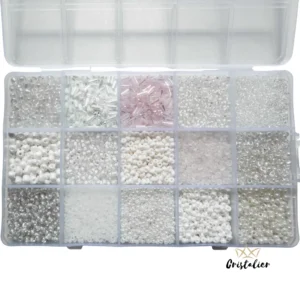 CAJA MIX BLANCO DE MOSTACILLAS Y CUENTAS 15 TIPOS DIFERENTES