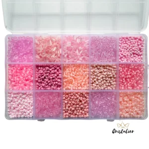 CAJA MIX ROSA CLARO DE MOSTACILLAS Y CUENTAS 15 TIPOS DIFERENTES