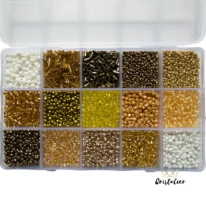 CAJA MIX DORADO DE MOSTACILLAS Y CUENTAS 15 TIPOS DIFERENTES