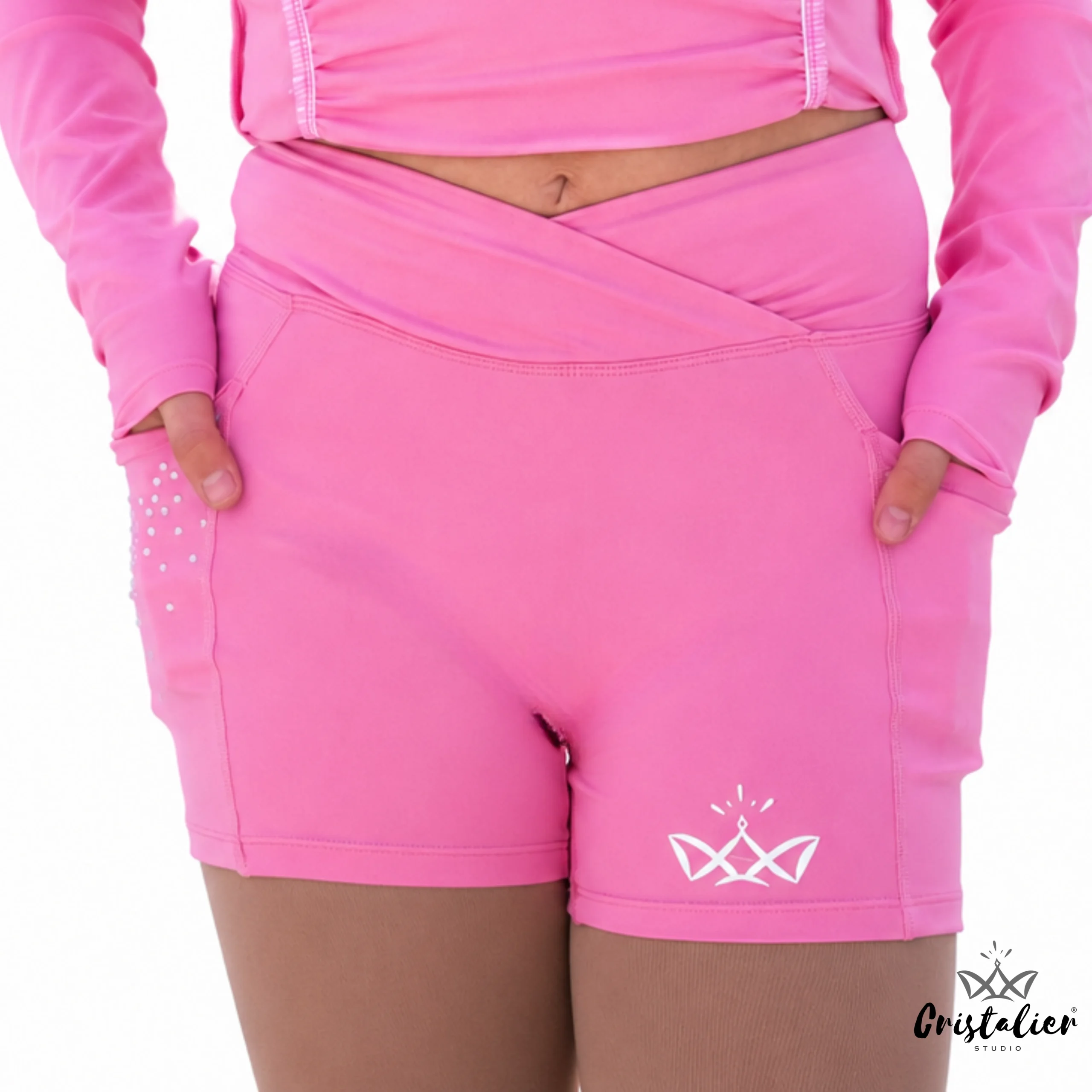 Short en V WRINKLED ROSA CON PEDRERÍA - Imagen 5