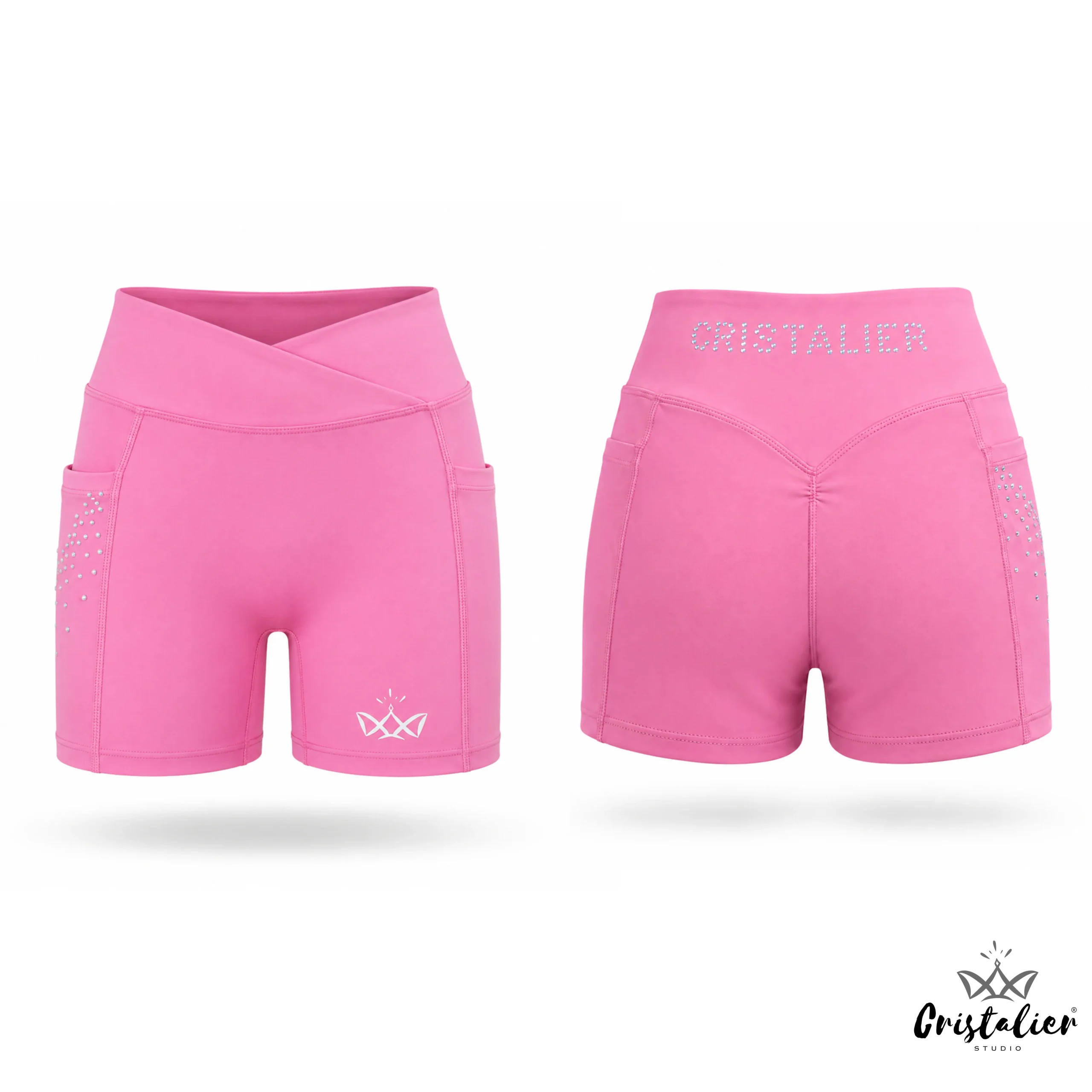 Short en V WRINKLED ROSA CON PEDRERÍA