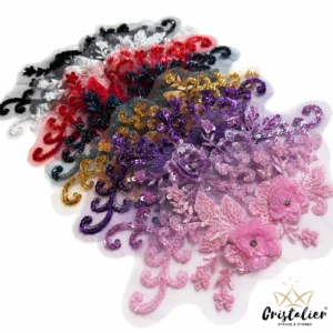 Apliques de Encaje Flor Mostacillas y lentejuelas 13x28,5cm